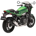 Kawasaki Green Modern Vintage Motorcycle With Classic Design Black Seat And Round Headlight
