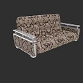 Modern Two Seater Sofa With Brown Beige Patterned Fabric And Silver Armrests 3d model