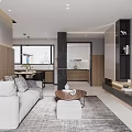 Modern Living And Dining Area With Sofa Coffee Table TV Wall And Dining Table