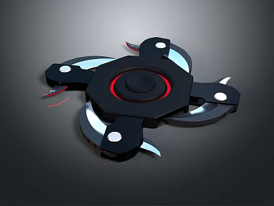 Black Fidget Spinner Stress Relief Toy With Red Center And Metal Blades 3d model