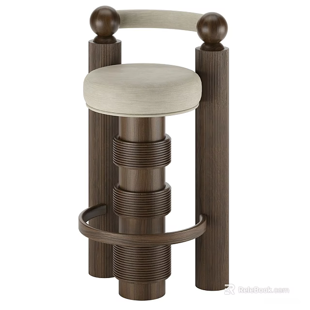 Classic Solid Wood Bar Stool With Upholstered Round Seat And Curved Footrest For Home Bar 3d model 