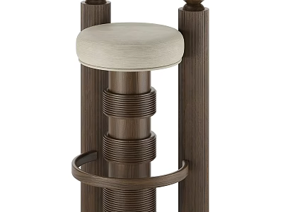 Classic Solid Wood Bar Stool With Upholstered Round Seat And Curved Footrest For Home Bar 3d model