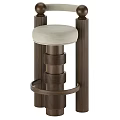 Classic Solid Wood Bar Stool With Upholstered Round Seat And Curved Footrest For Home Bar