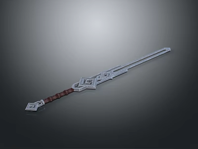 Intricate Metallic Sword With Ornate Design And Brown Leather Wrapped Hilt 3d model