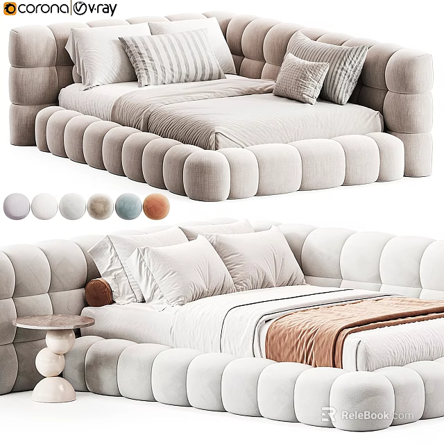 Soft Padded Kids Bed with Multiple Color Options and Comfortable Plush Pillows 3d model 