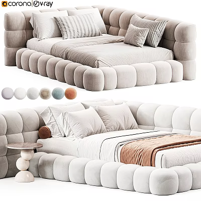 Soft Padded Kids Bed with Multiple Color Options and Comfortable Plush Pillows 3d model