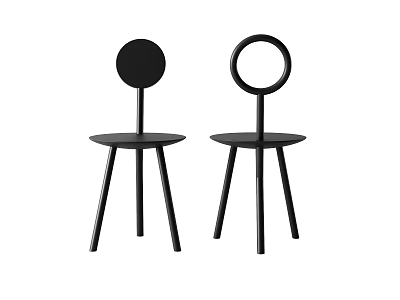 Modern Black Leisure Chairs with Minimalist Design Solid Circle Ring Backrests and Three Slender Legs 3d model