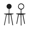 Modern Black Leisure Chairs with Minimalist Design Solid Circle Ring Backrests and Three Slender Legs 3d model