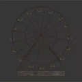 Vintage Ferris Wheel Model With Metal Structure And Wooden Cabins On Stone Base