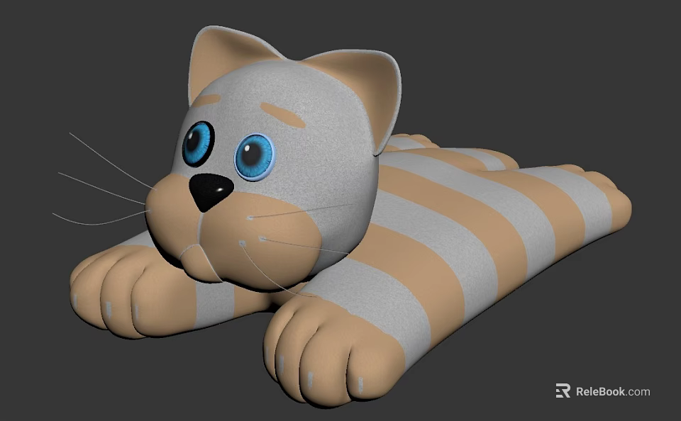 Cute Cat Shaped Pillow With Gray And Beige Stripes And Blue Eyes 3d model 