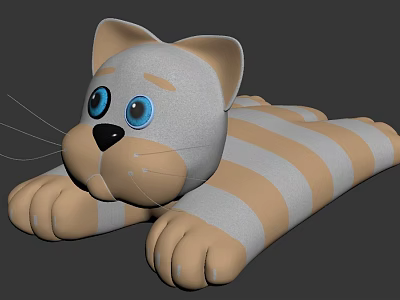 Cute Cat Shaped Pillow With Gray And Beige Stripes And Blue Eyes 3d model