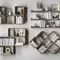 Modern wall shelf bookshelf book ornaments combination 3d model