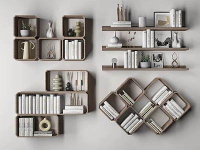 Modern Wall Cabinets with Geometric Designs and Storage for Books Decorations 3d model