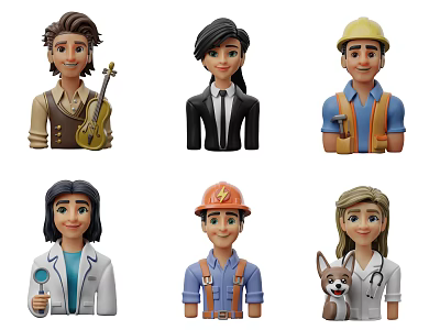 Decorative Figurine Set Featuring Various Professional Characters And Doctor Dog Ornament 3d model