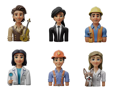 Decorative Figurine Set Featuring Various Professional Characters And Doctor Dog Ornament 3d model