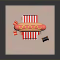 Red Hot Dog Shaped Canopy Cart With Striped Awning Chalkboard Sign And Stool