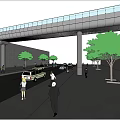 Modern Pedestrian Bridge Over Urban Road With Cars Pedestrians And Trees