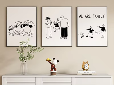 Family Themed Figure Paintings In Minimalist Line Art For Home Wall Decor 3d model