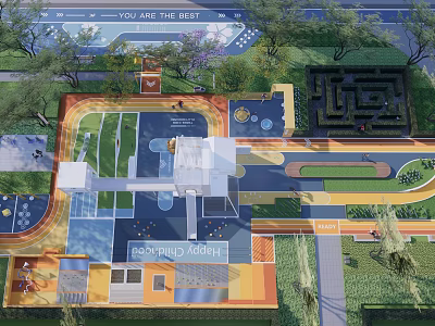 Colorful Kids Playground Featuring Maze Activity Zones Safe Play Areas And Trees 3d model