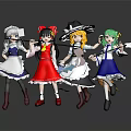 Anime Style Characters in Different Costumes With Weapons and Various Hairstyles