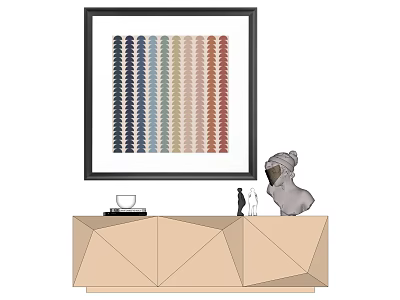 Stylish Interior Decor With Framed Colorful Pattern Artwork And Geometric Cabinet 3d model