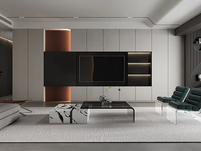 Modern Living Room Interior Design With Gray Sofa Marble Coffee Table And TV Wall 3d model