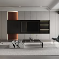 Modern Living Room Interior Design With Gray Sofa Marble Coffee Table And TV Wall
