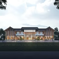 Rustic Traditional Homestay Building With Wooden Facade Large Glass Windows And Green Surroundings