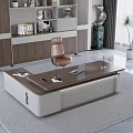 Modern Office Desk Interior With Laptop Desk Lamp Bookshelf Potted Plant And Chair