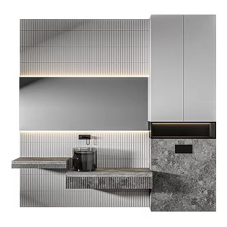 Light Luxury Solid Wood Bathroom Cabinet Marble Basin 3d model