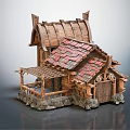 Rustic Wooden House With Red Tiled Roof Wooden Porch And Stone Base
