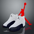 White Basketball Shoes With Navy Soles Jumpman Logo And Red Jump Silhouette