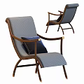 Modern Lounge Chair With Wooden Frame Striped Fabric Dark Cushion And Metal Accents