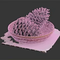 Pine Cones In Wicker Basket On White Mat For Decorative Plant 3d model