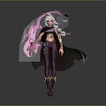 Fantasy Character With Purple Hair Pink Creature Energy And Black Cloak Tattoos
