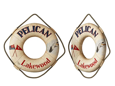 Decorative Lifebuoy Shaped Hanging Ornaments Featuring Pelican Lakewood Graphics and Flag Motifs 3d model