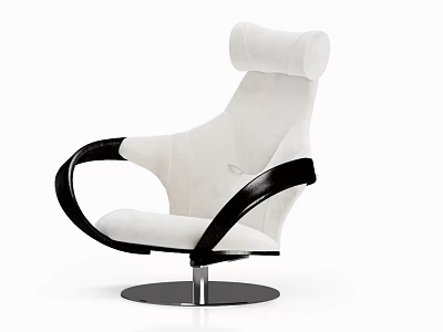 Modern White Upholstered Lounge Chair With Black Curved Armrests And Swivel Base 3d model
