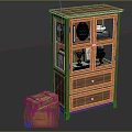 Wooden Bookcase With Glass Doors Drawers And Decorative Items Nearby Wooden Crates