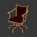 Burgundy Leather Office Chair with Arms and Five Pointed Gold Caster Base