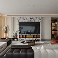 Modern Living And Dining Room Interior With Sofa Set TV Wall And Decorative Lighting