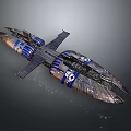 Futuristic Combat Spaceship Featuring Blue Accents Metallic Structure And Multi Wing Weapon Design