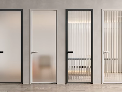 Modern Interior Hinged Doors With Frosted And Ribbed Glass Designs 3d model