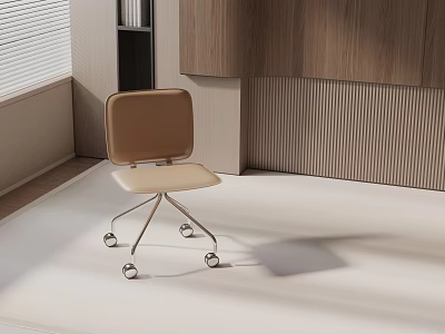 Modern Brown Office Chair With Leather Seat And Metal Rolling Wheels For Office Use 3d model