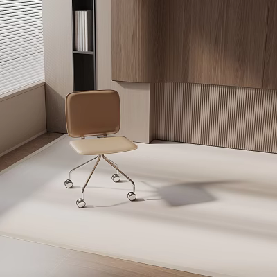 Modern Brown Office Chair With Leather Seat And Metal Rolling Wheels For Office Use 3d model
