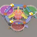 Colorful Playground Equipment with Slides Sandpit Climbing Structures and Umbrella Canopies