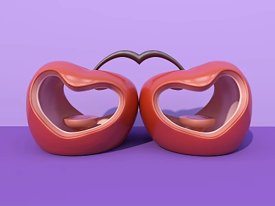 Interactive Zone With Red Apple Shaped Design And Heart Connection On Purple Background 3d model