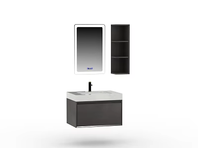 Modern Bathroom Vanity With Sink Basin Mirror And Storage Shelves 3d model