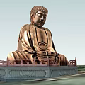 Large Buddha Sculpture Carving With Sitting Posture On Stone Pedestal And Railing