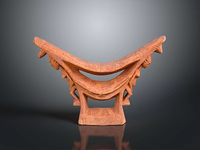 Traditional Hand Carved Wooden Stool With Human Figure Supports Intricate Patterns And Cultural Art Design 3d model