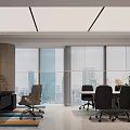 Modern Open Office With Large Windows Wooden Floors Green Plants And City View